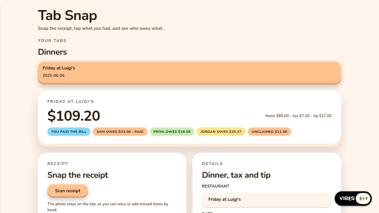Platform screenshot of the Snap a receipt app built in round six